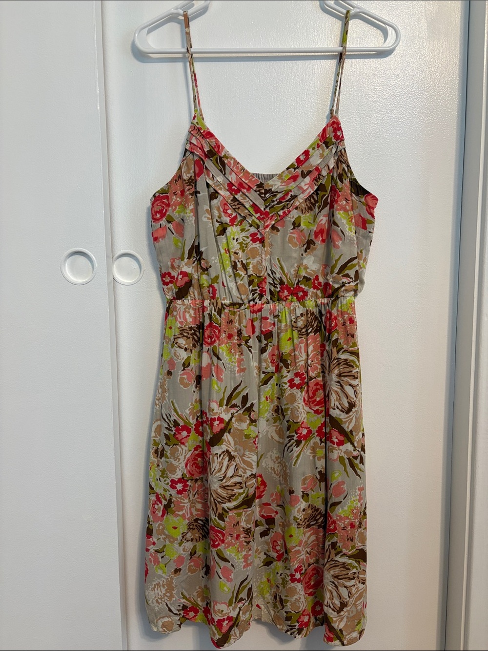 Old Navy Floral Spaghetti-Strap Midi Dress in Taupe, Pink & Green